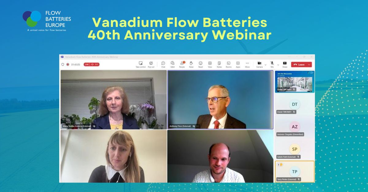 FBE honours 40th anniversary of vanadium flow batteries in a webinar featuring original developer