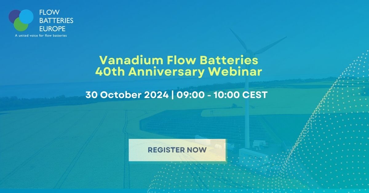 Vanadium Flow Batteries: 40th Anniversary Webinar, 30 October 2024