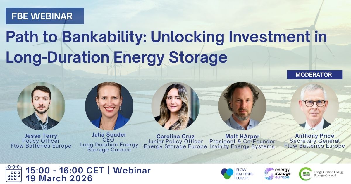 FBE Webinar “Path to Bankability: Unlocking Investment in Long-Duration Energy Storage”, 19 March 2026 at 15.00 CET, Online